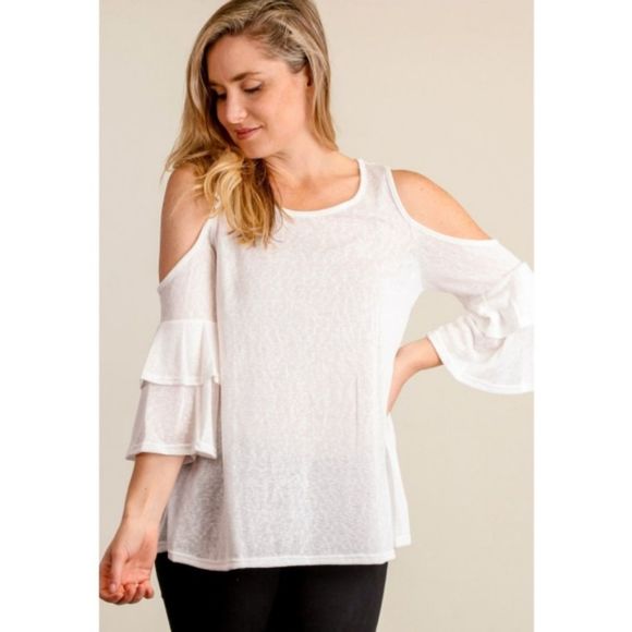Ivory Cold Shoulder Top - Picture 1 of 5